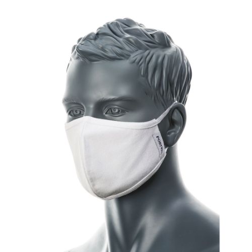 Portwest 2-Ply Anti-Microbial Fabric Face Mask (Pk25) White